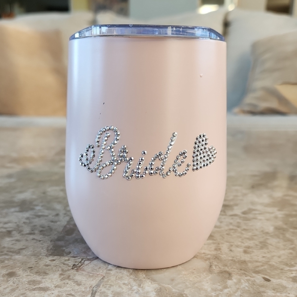 Pink Bride Tumbler with Rhinestone Design